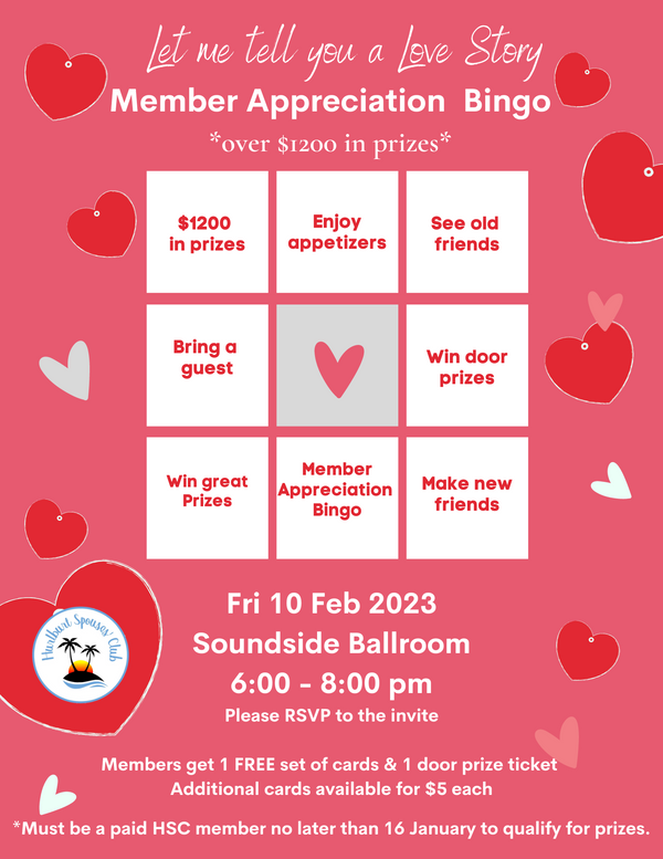 Member appreciation bingo is coming up Feb 10th.